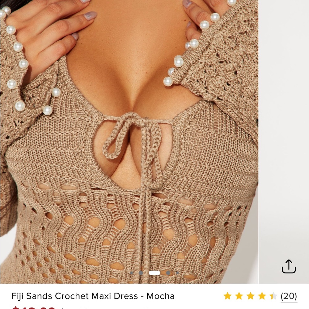 24 hr sale NWT Fashion Nova Tan Crochet Swim Coverup - Picture 2 of 4